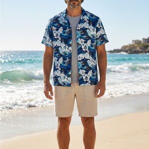 Men's Blue Floral Casual Button Down Shirt